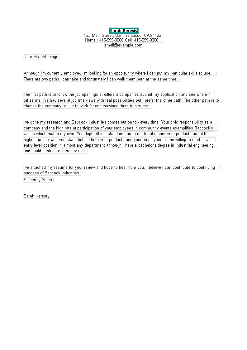 examples of unsolicited application letter