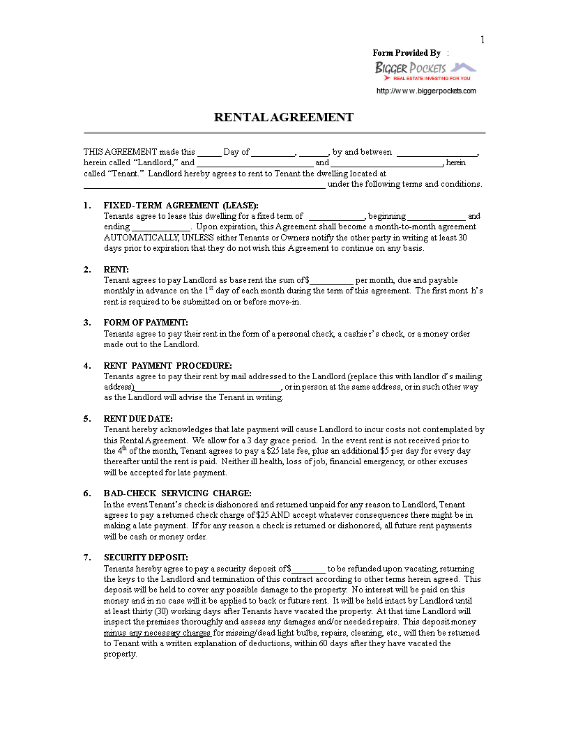 Blank Printable Lease Agreement Templates At Allbusinesstemplates