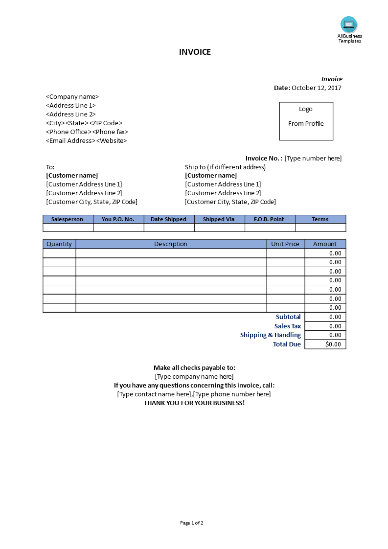 professional invoice template template