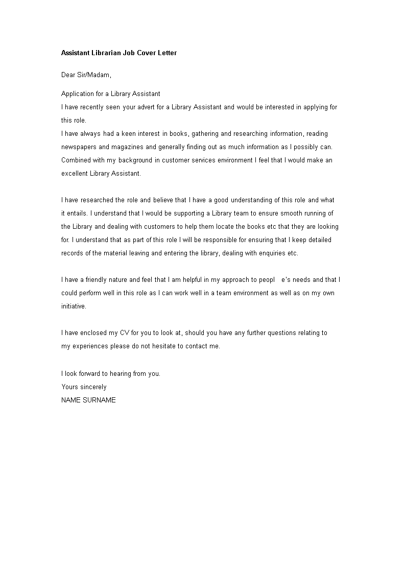 cover letter for library assistant position examples