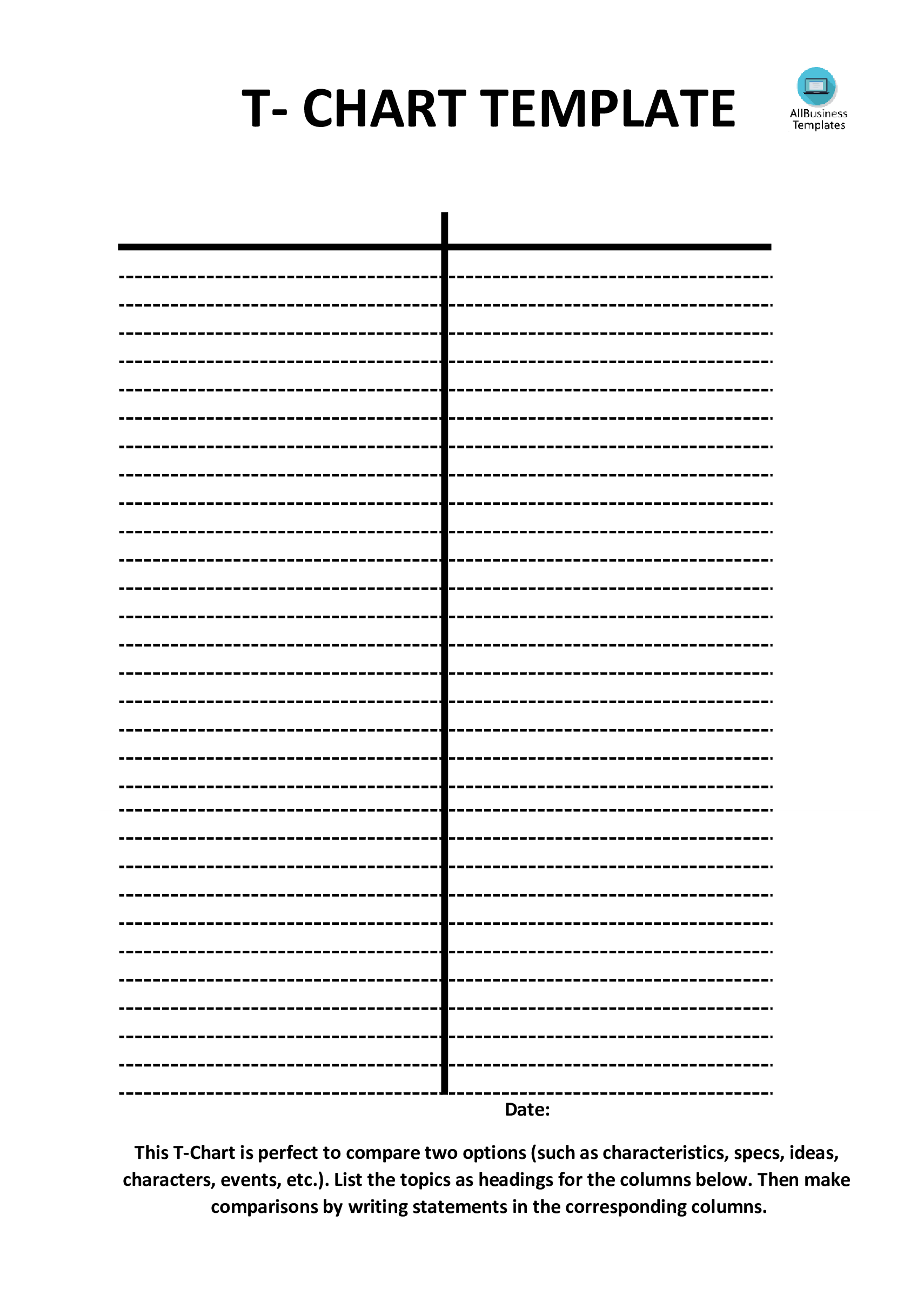 T Chart Template Vertically Positioned Templates At 