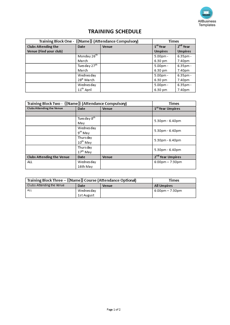 Training Plan Template Templates At Allbusinesstemplates