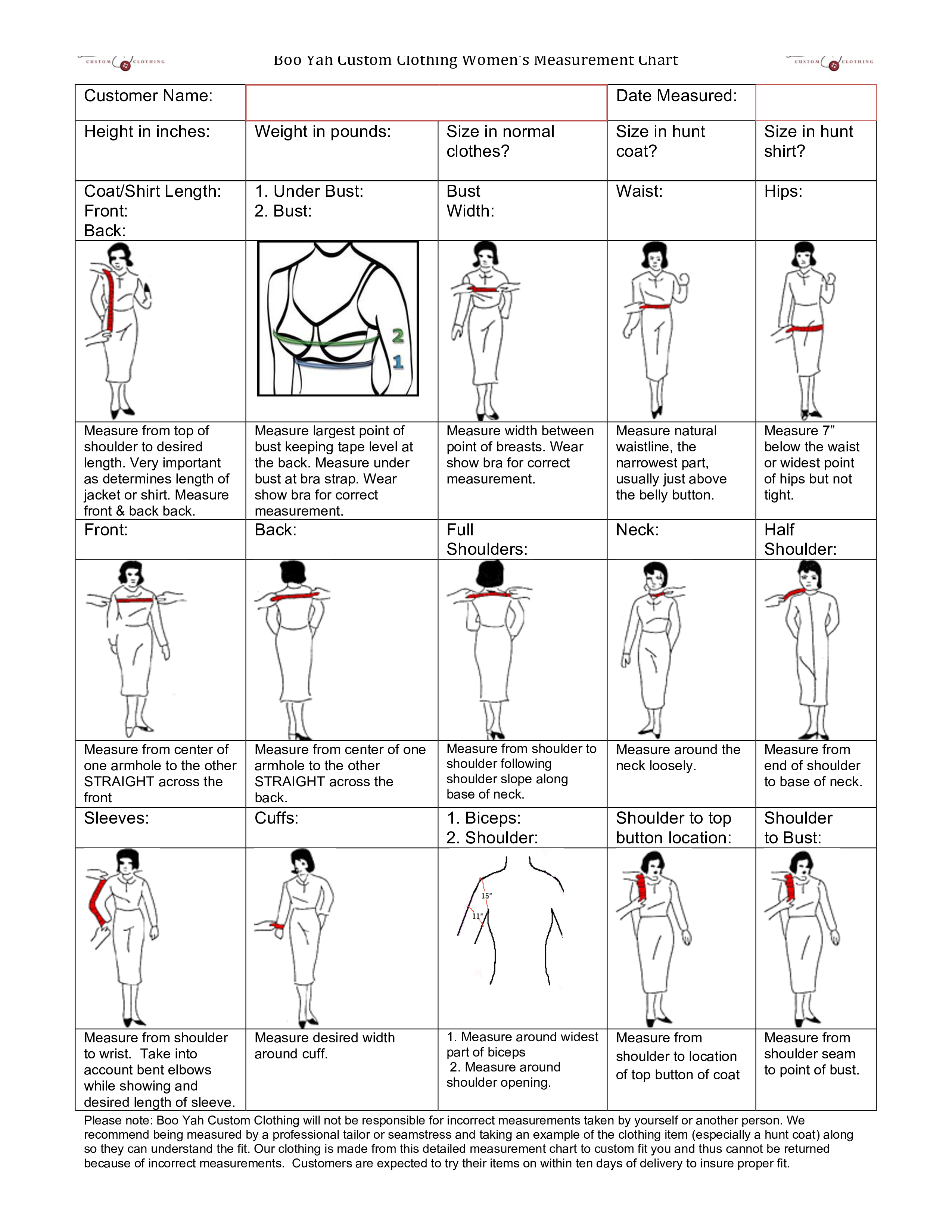 Clothing Measurement Templates At Allbusinesstemplates