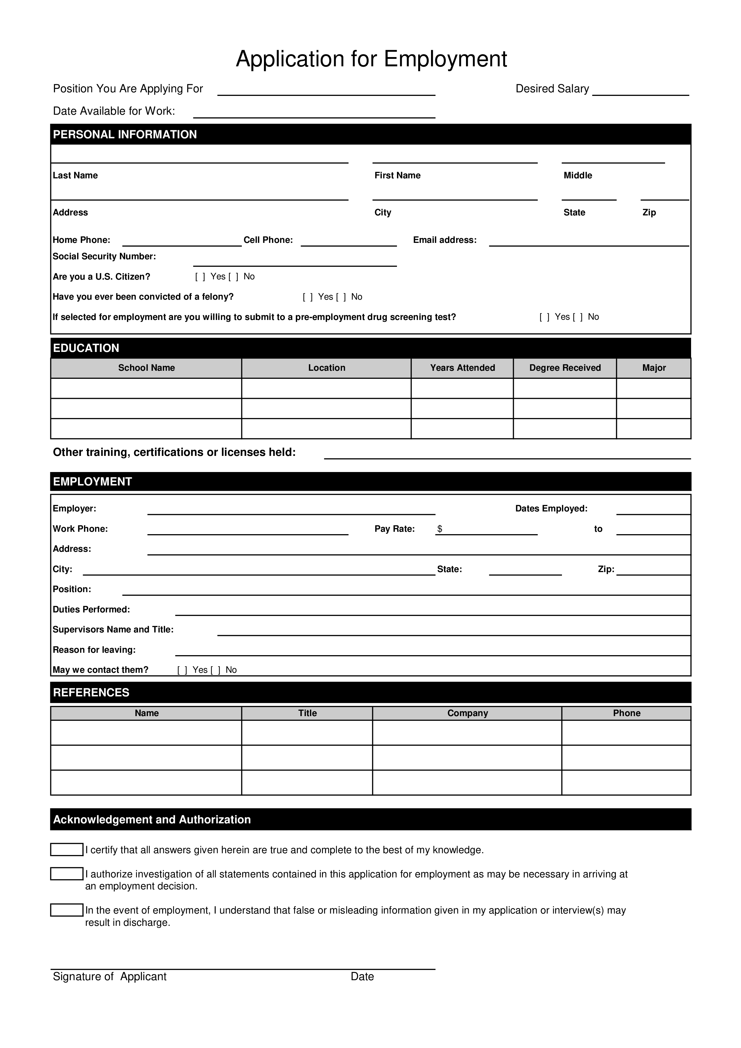 Simple Job Application Form Templates At Allbusinesstemplates