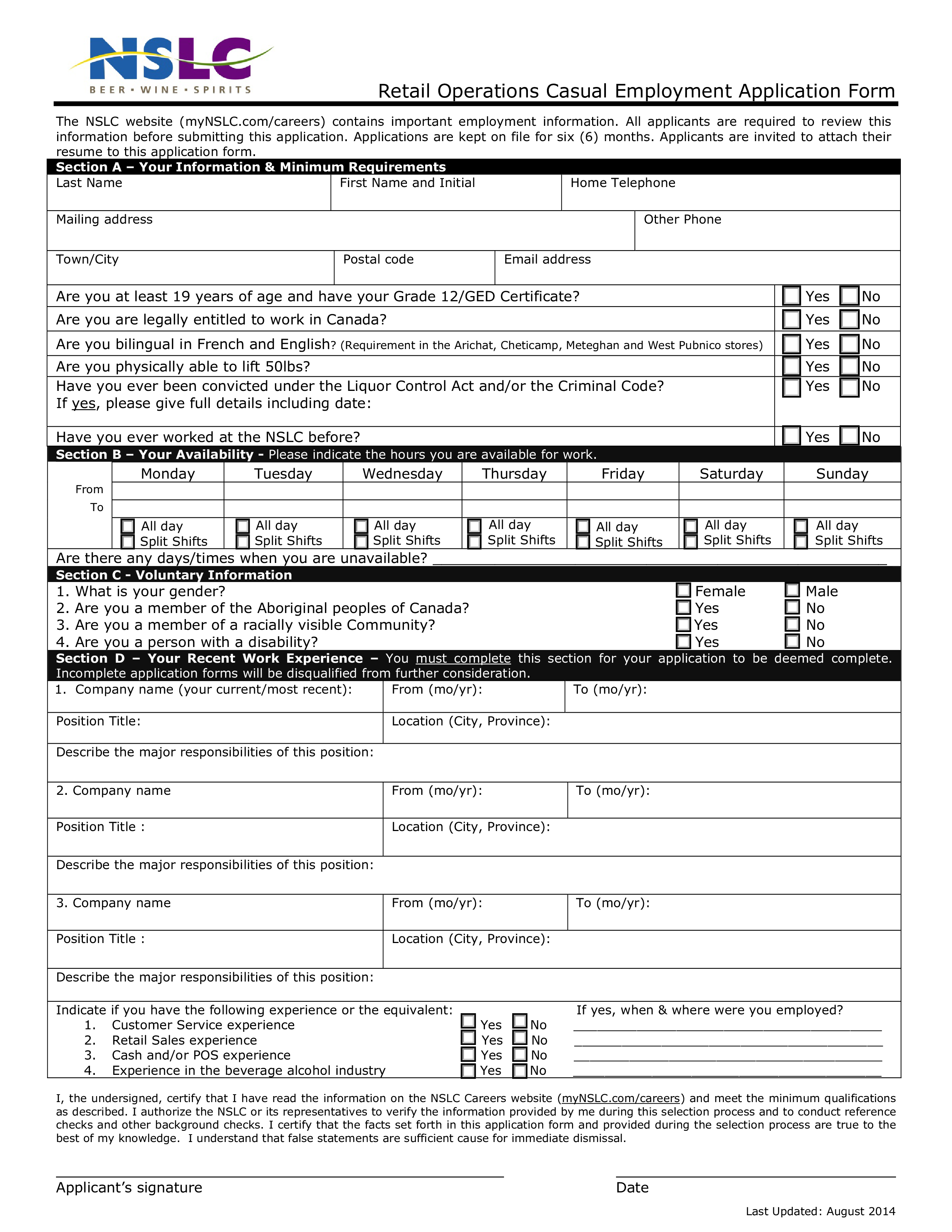 Retail Sales Job Application Form Templates At Allbusinesstemplates