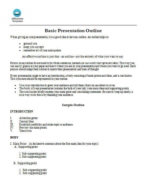 presentation outline worksheet