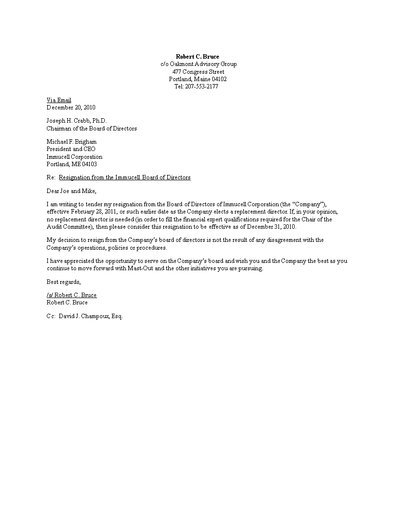 Corporate Board Of Director Resignation Letter Templates At 