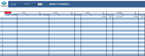 tv schedule excel template template