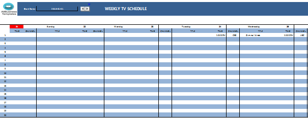 Kostenloses TV Schedule Excel Template