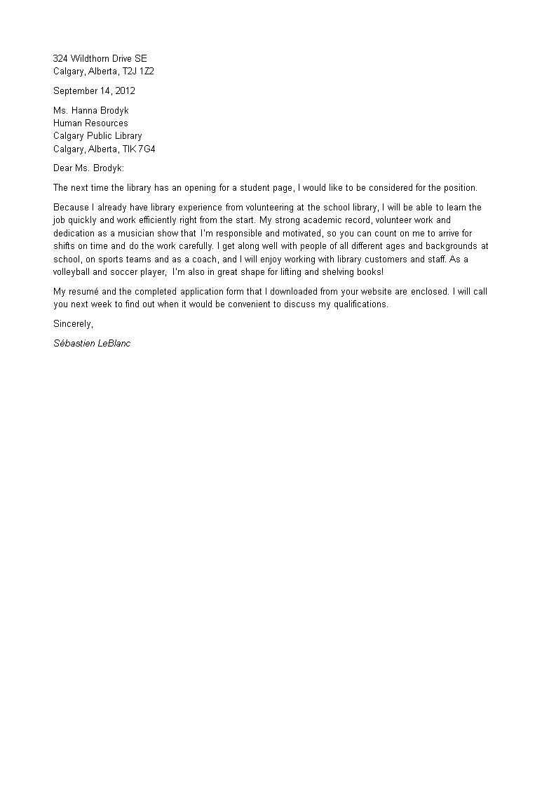 sample cover letter for recent high school graduate