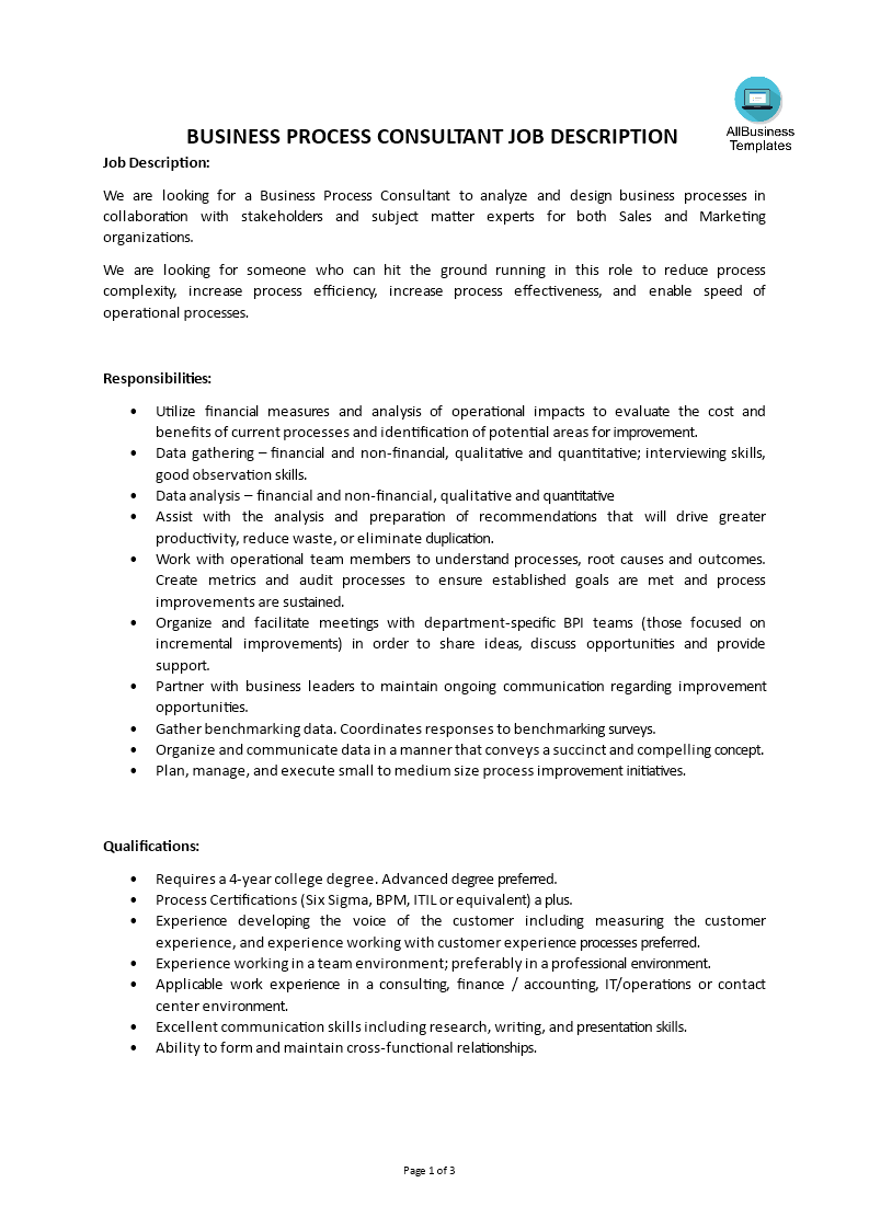 business process consultant job description template