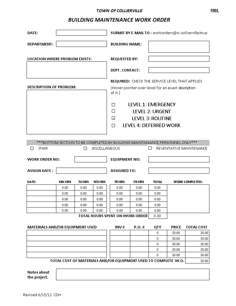 Building Maintenance Work Order Request Templates At 