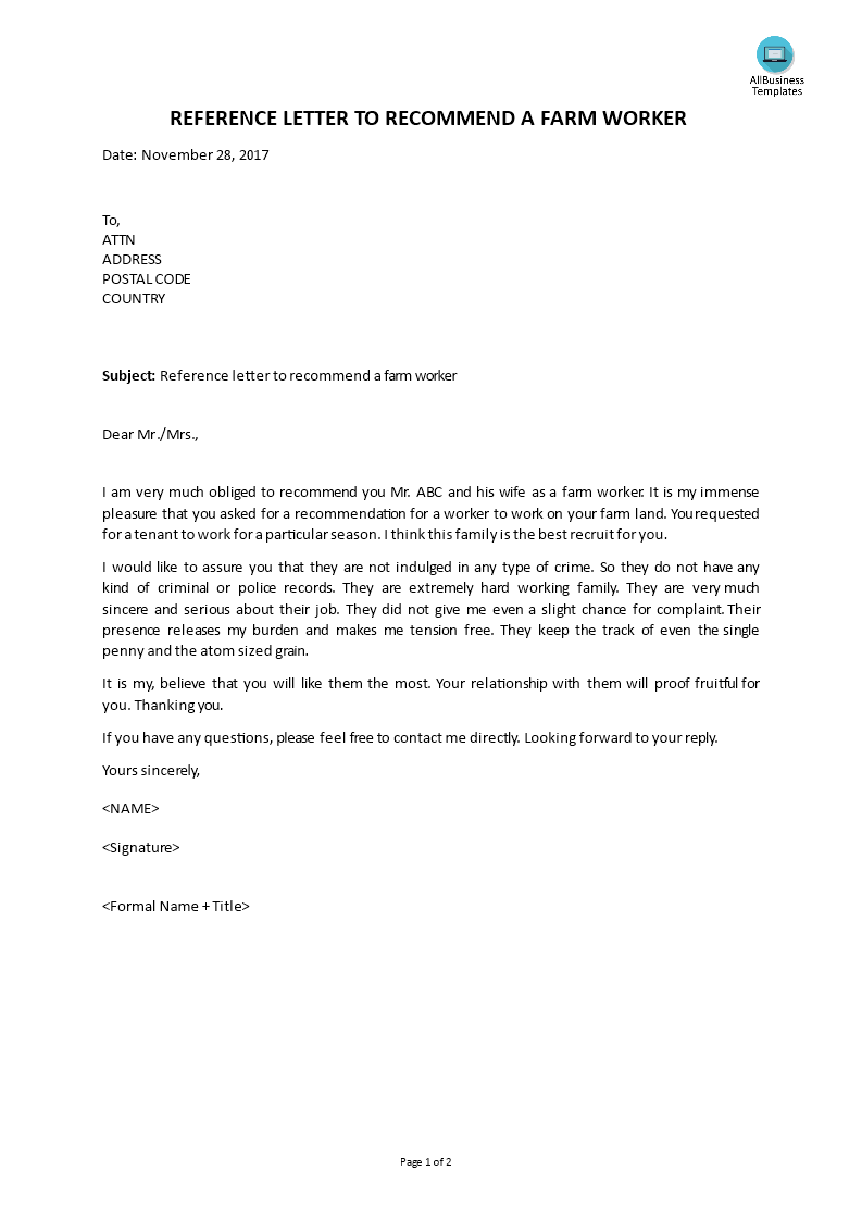  Landlord Reference Letter Template Allbusinesstemplates