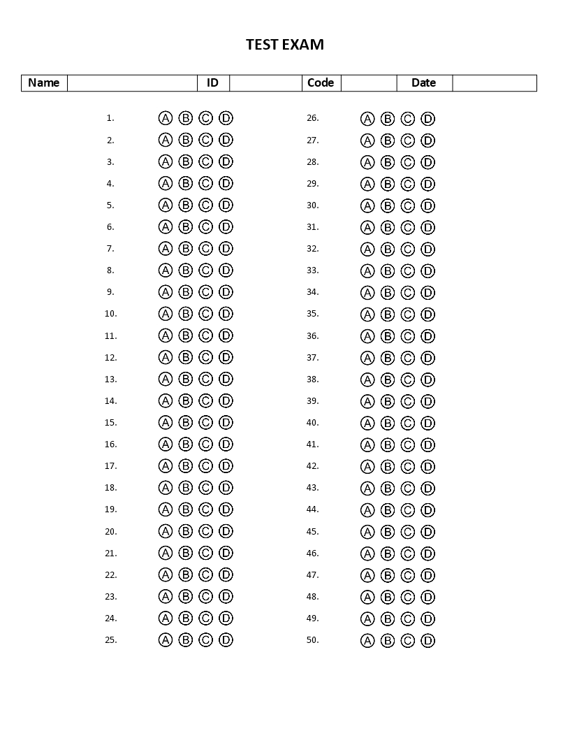 Free Multiple Choice Student Exam Template Templates At