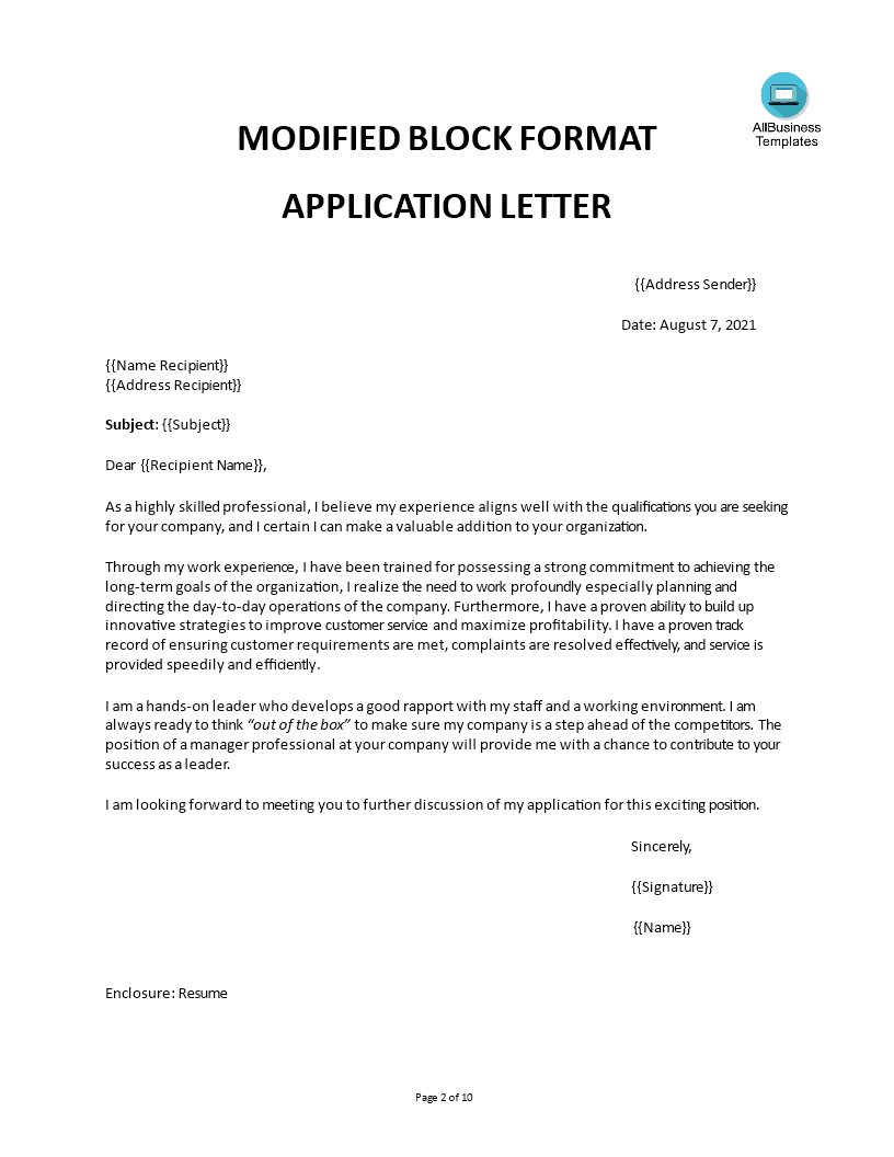 Block Style Business Letter Template