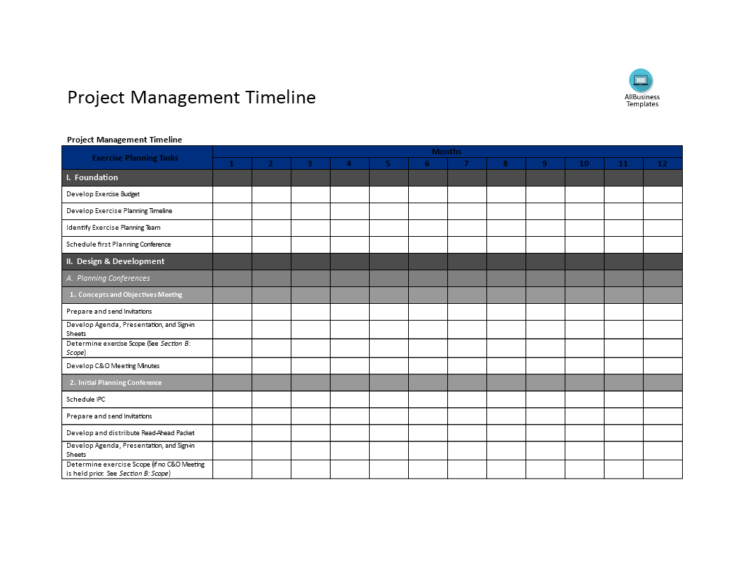 Kostenloses Project Management Timeline Word