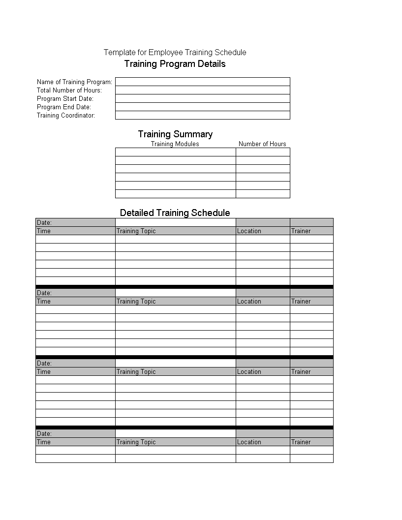 Employee Training Schedule 模板