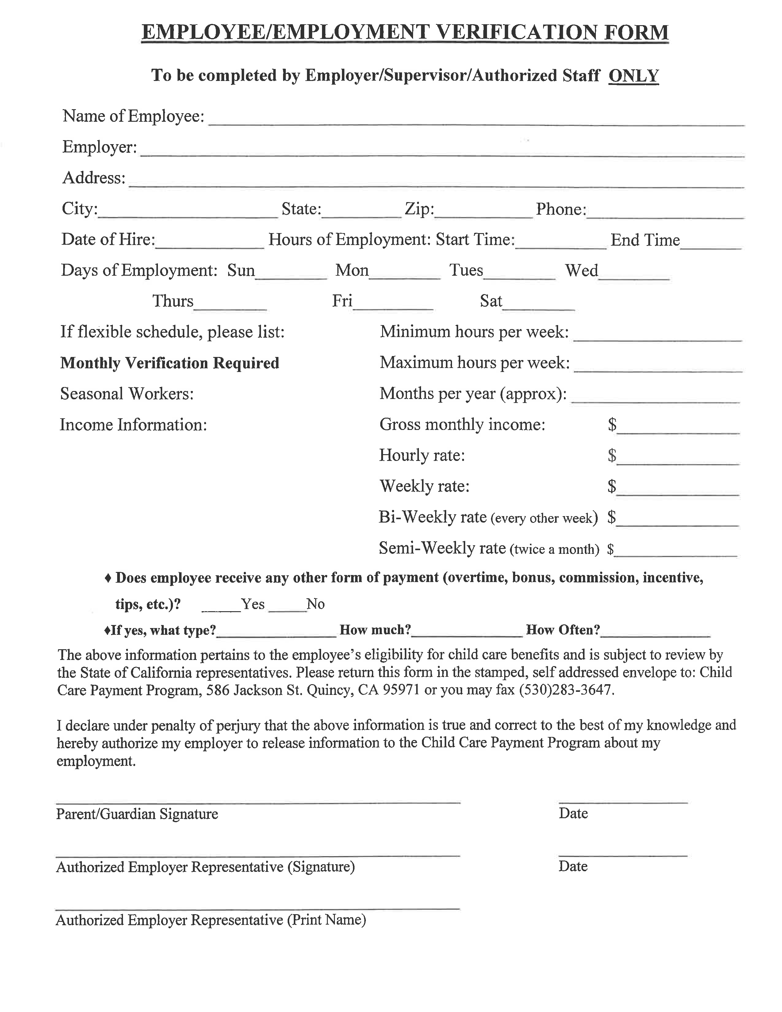  Blank Verification Of Employment Form Allbusinesstemplates