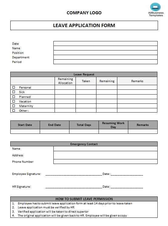 Leave Application Form Template Free Download FREE PRINTABLE TEMPLATES