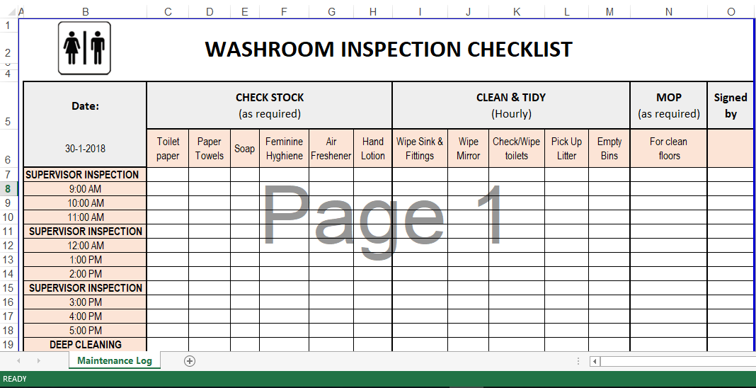 Prima Cleaning Schedule Template In Excel