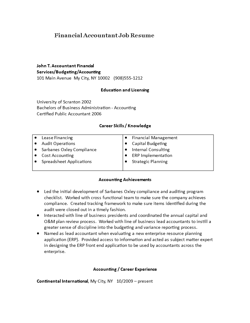  Financial Accountant Job Resume Allbusinesstemplates