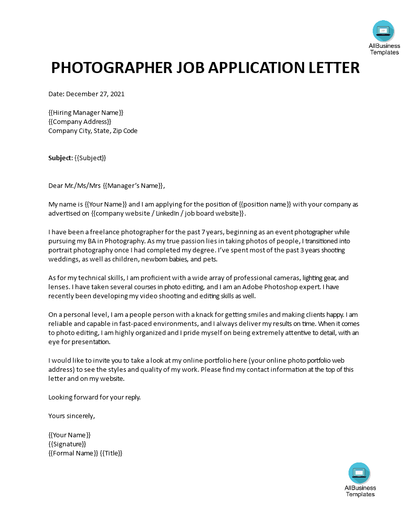 photographer cover letter pdf