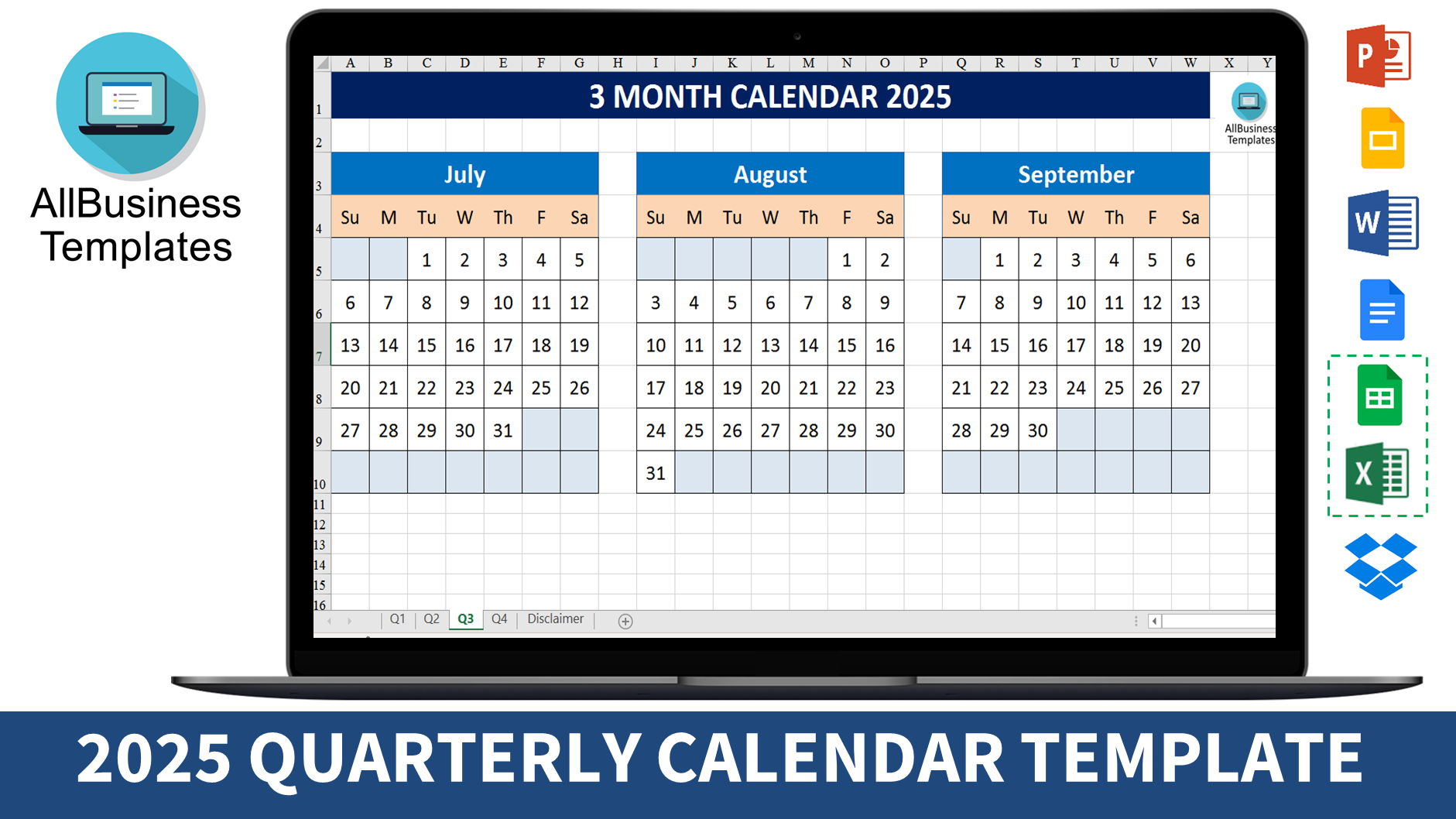 3 Month Calendar 2025 Templates At Allbusinesstemplates