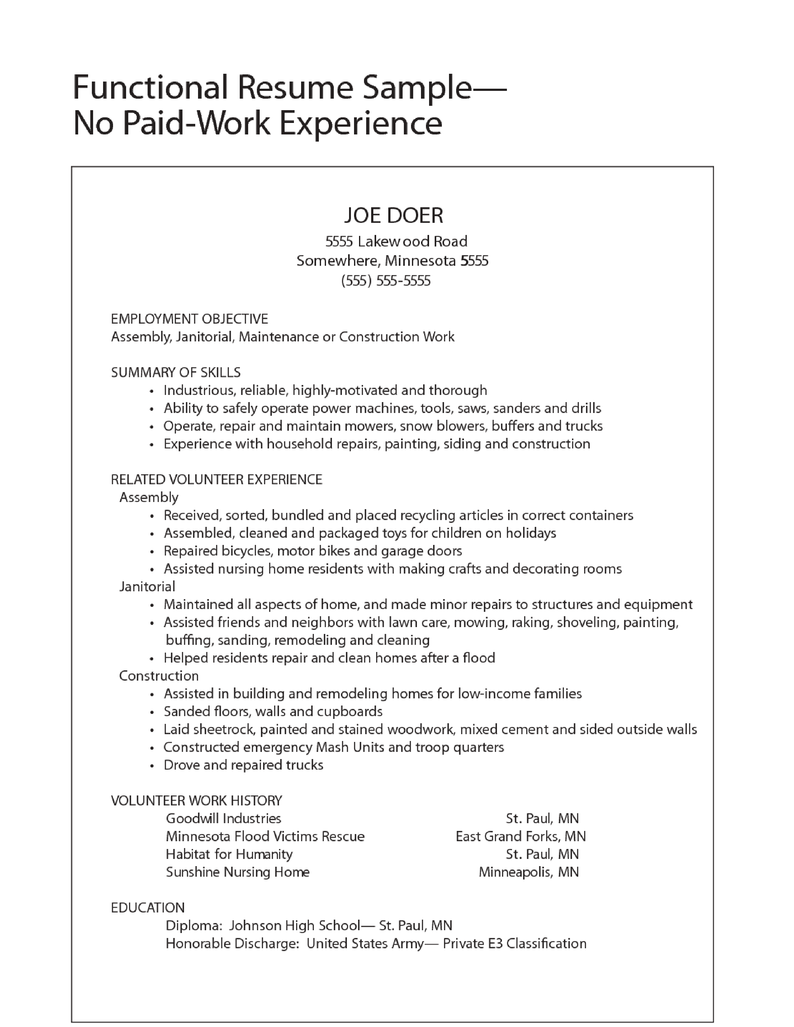 functional work experience resume sample Hauptschablonenbild