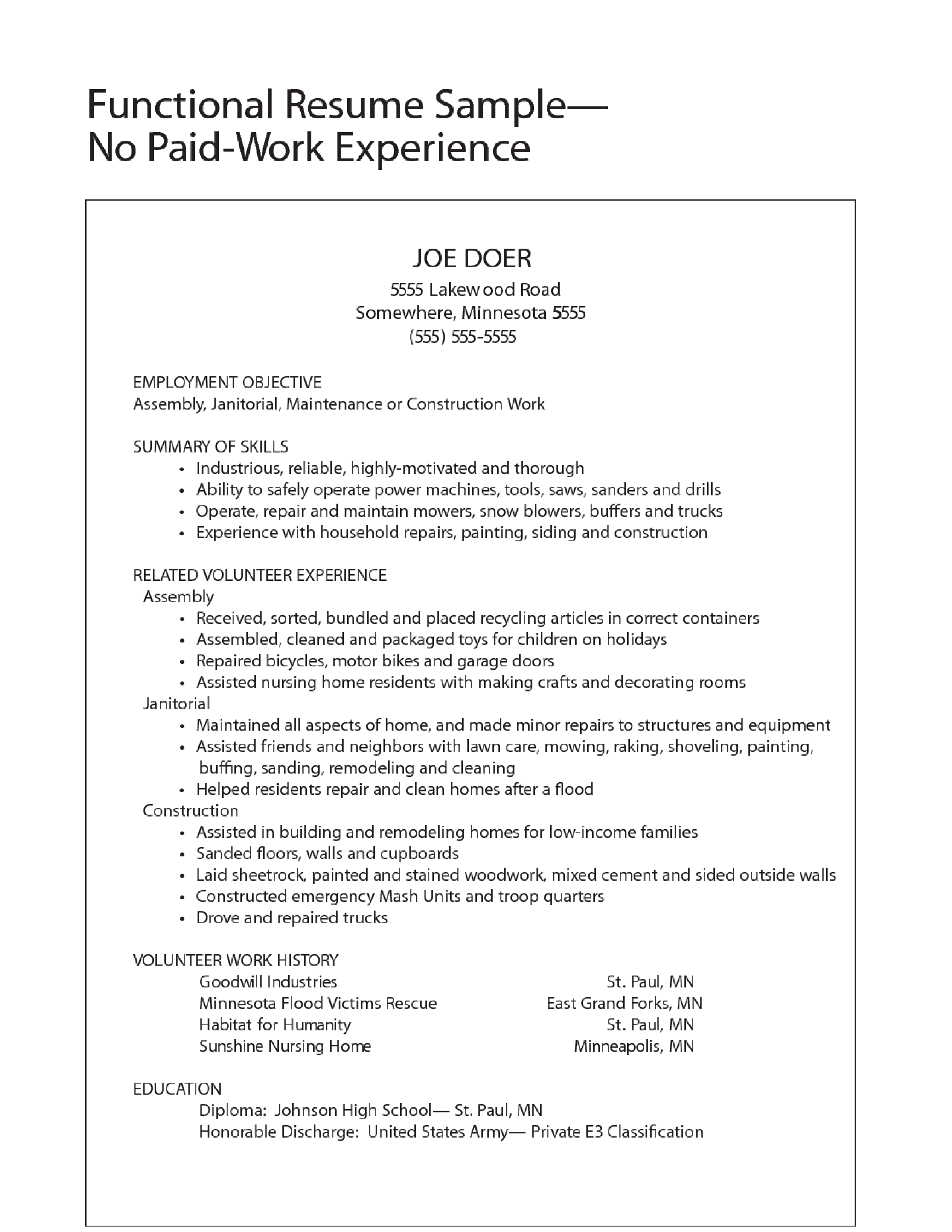 Functional Work Experience Resume Sample Templates At 