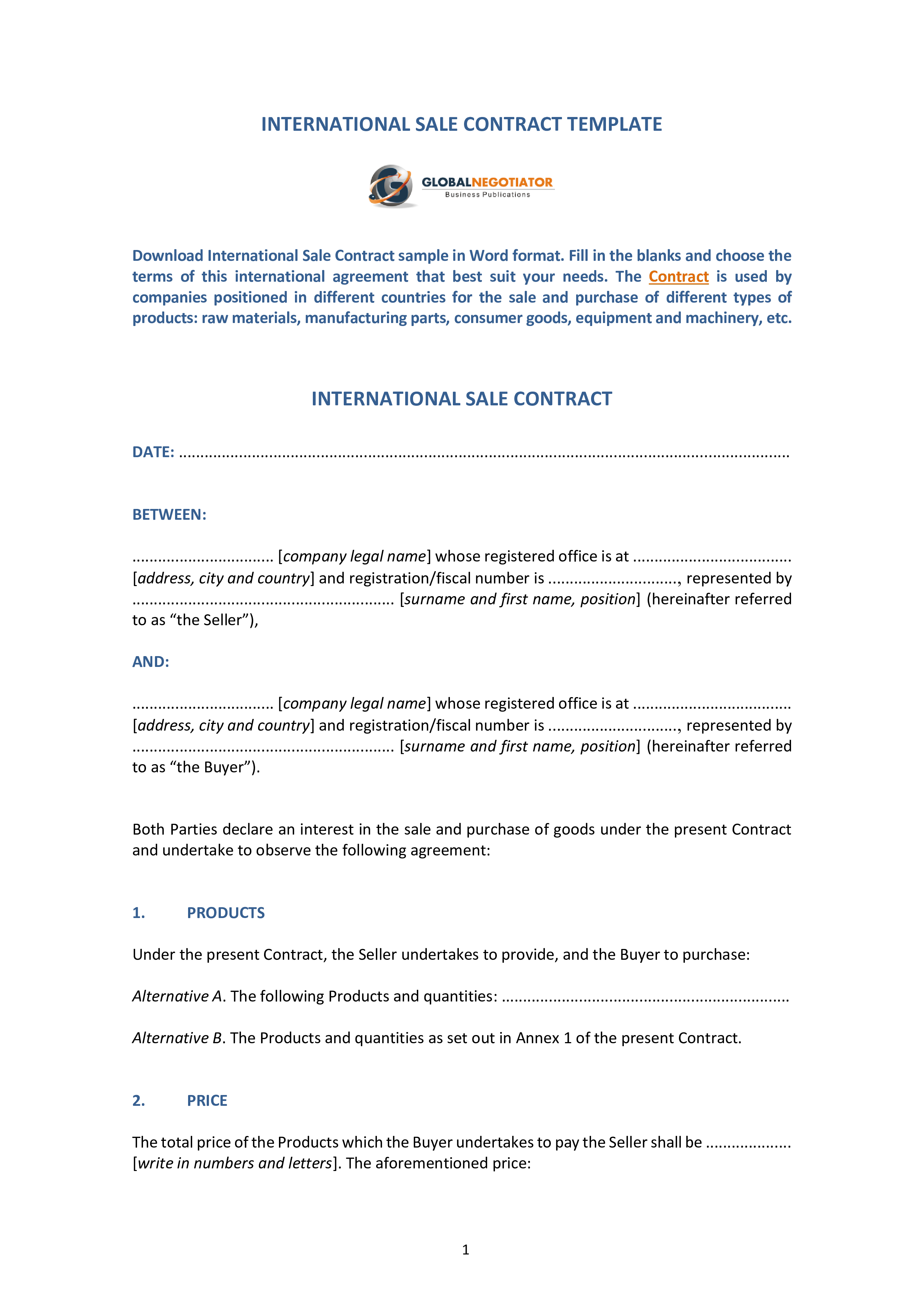 Sales Contract Agreement Templates At Allbusinesstemplates