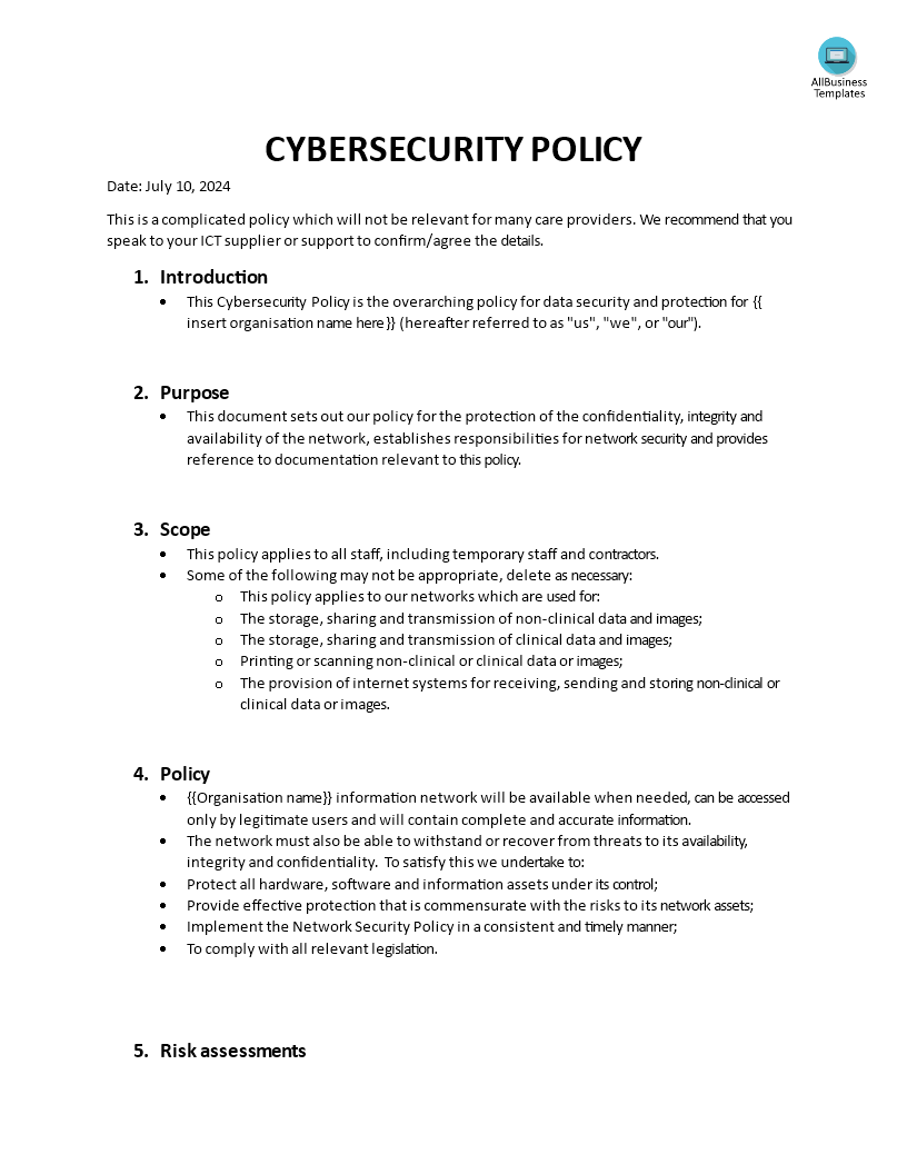 cybersecurity policy template