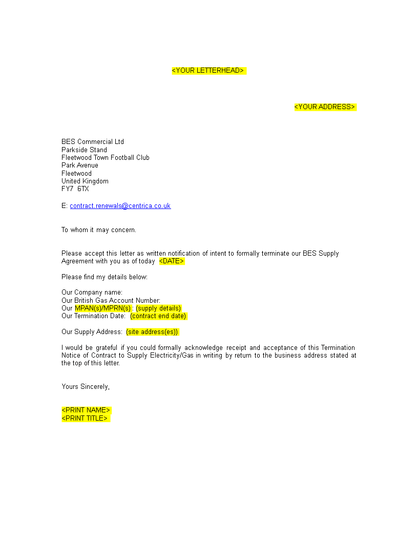 Business Contract Termination Letter Templates At 