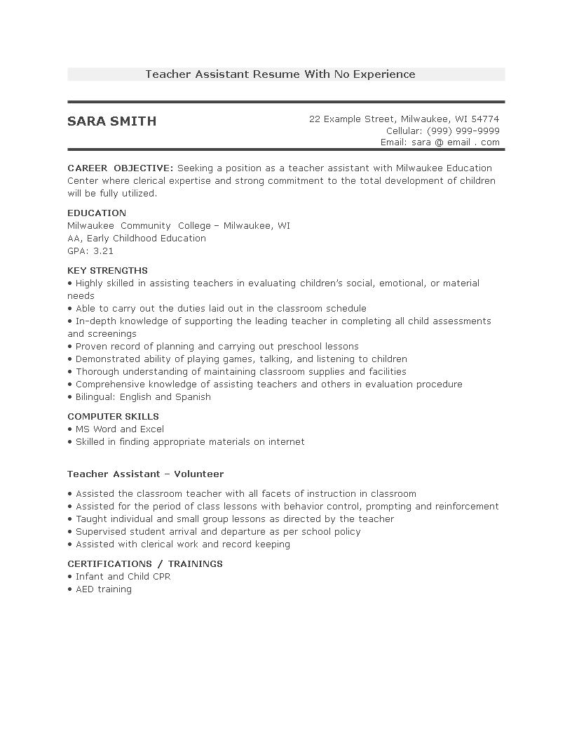 resume for teaching assistant position