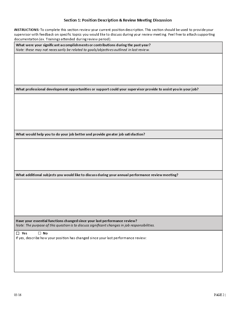 Annual Employee Self Review Form 