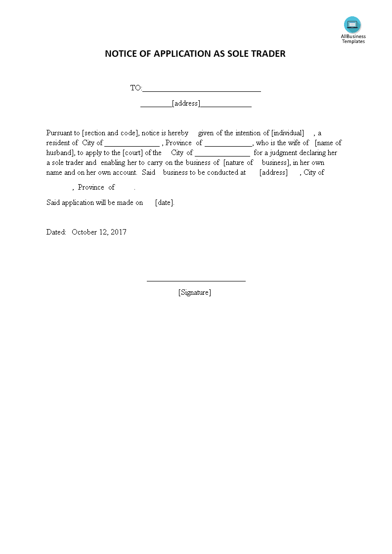 notice-of-application-as-sole-trader-allbusinesstemplates