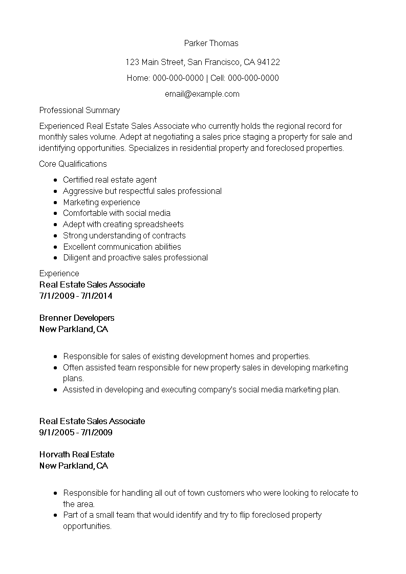  Real Estate Sales Associate Resume Allbusinesstemplates