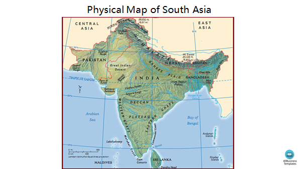 physical map of south asia outline voorbeeld afbeelding 