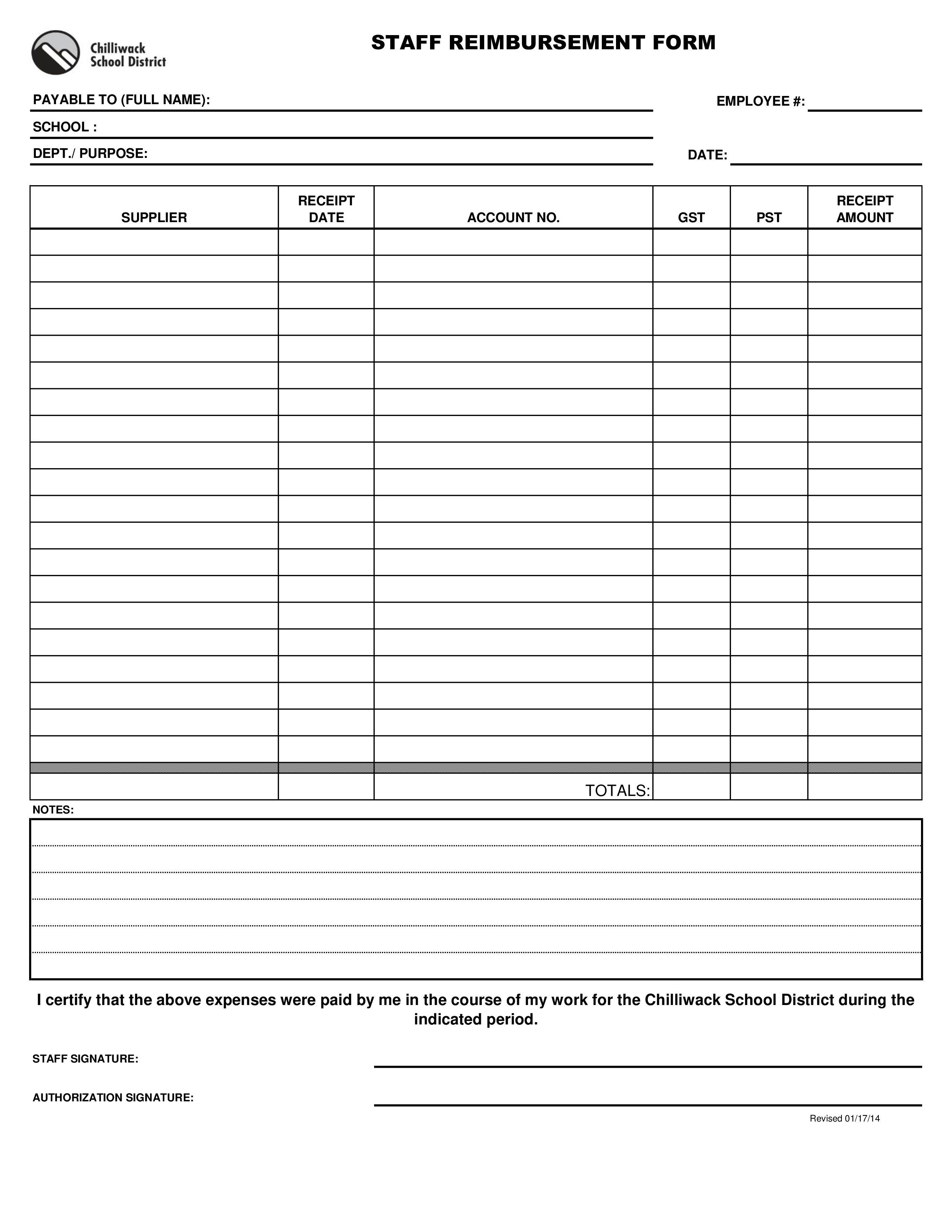 Staff Reimbursement Form Templates At Allbusinesstemplates