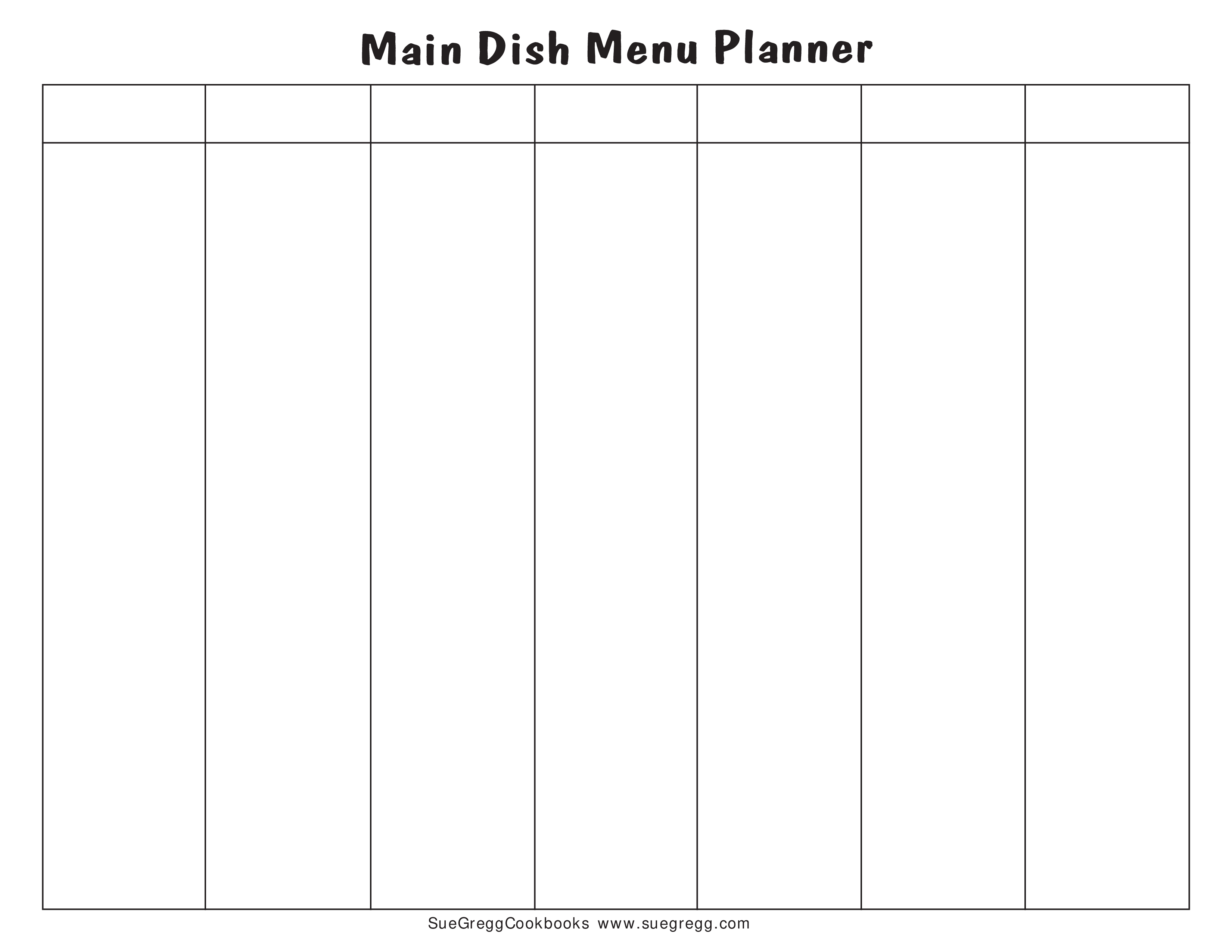 blank menu calendar template