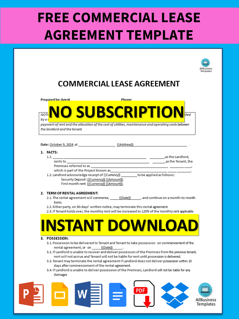 free commercial lease agreement template download Hauptschablonenbild