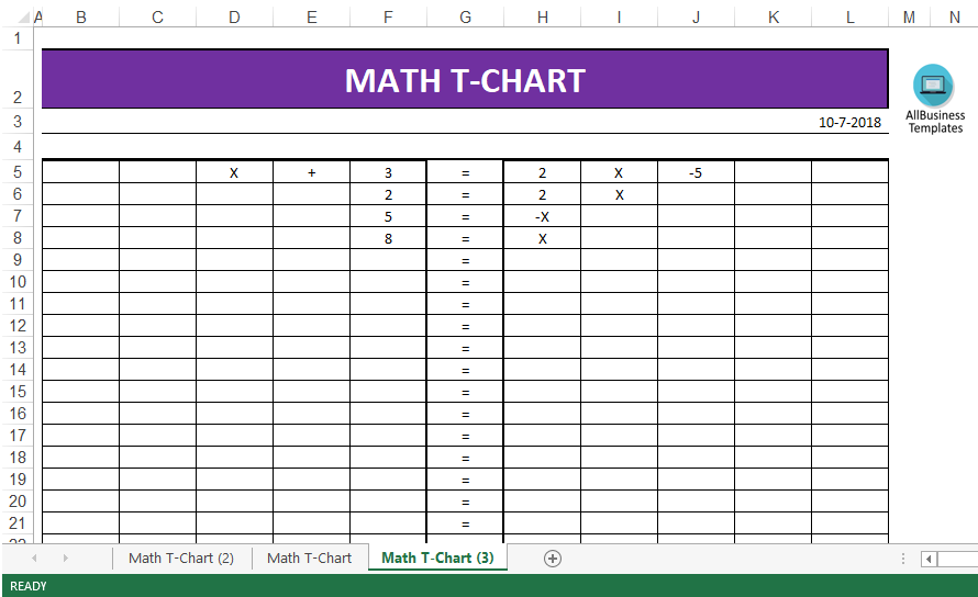 Math T Chart Template Templates At Allbusinesstemplates
