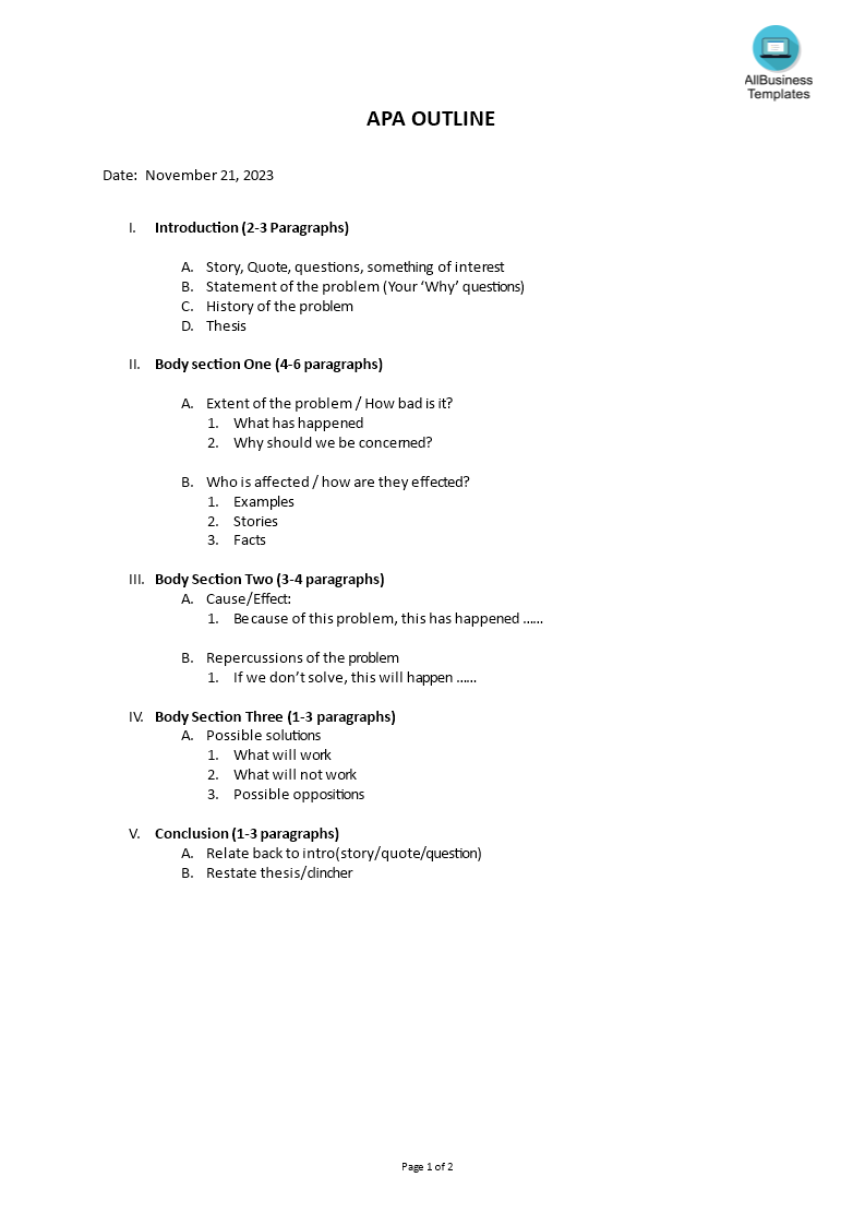 research paper outline in apa format