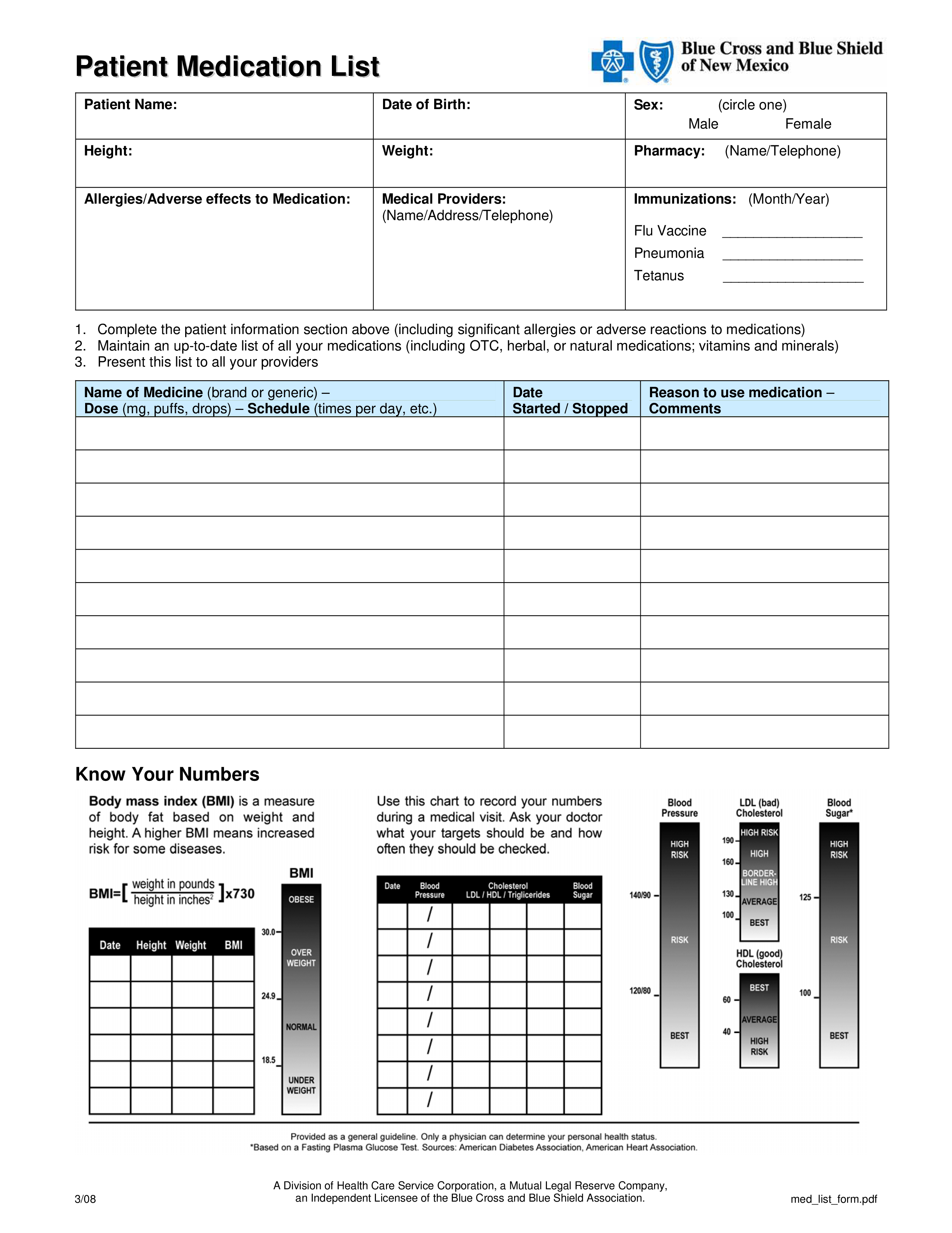 Printable Patient Medication List Templates At Allbusinesstemplates