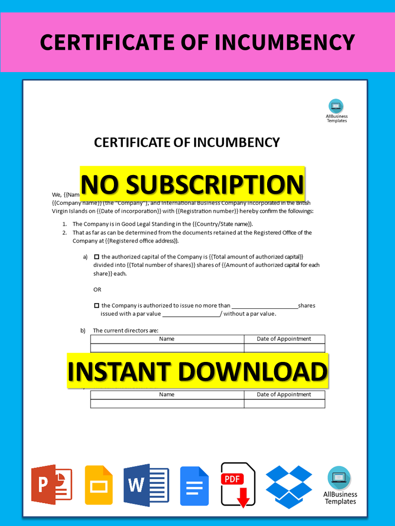 certificate of incumbency modèles