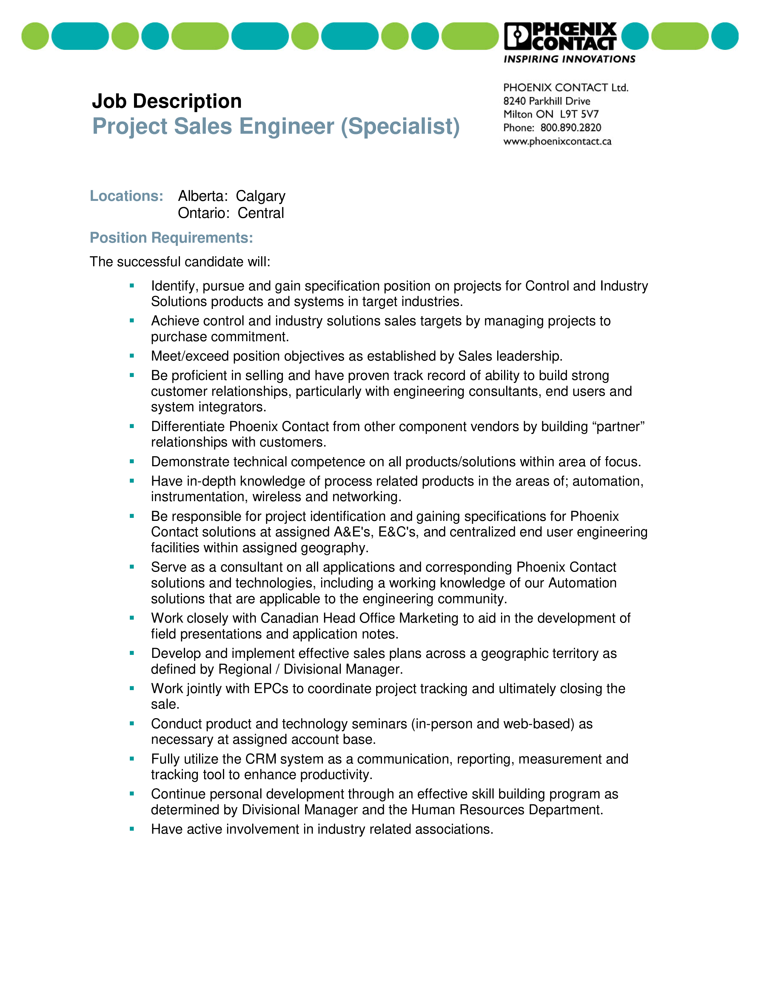 Kostenloses Project Sale Engineer Job Description