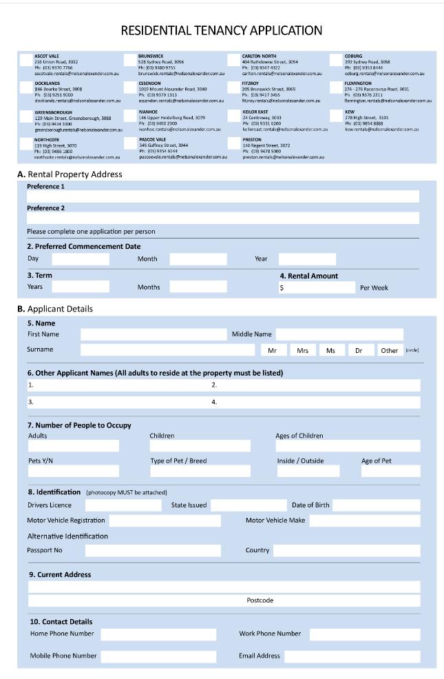 Rental Application Form 模板