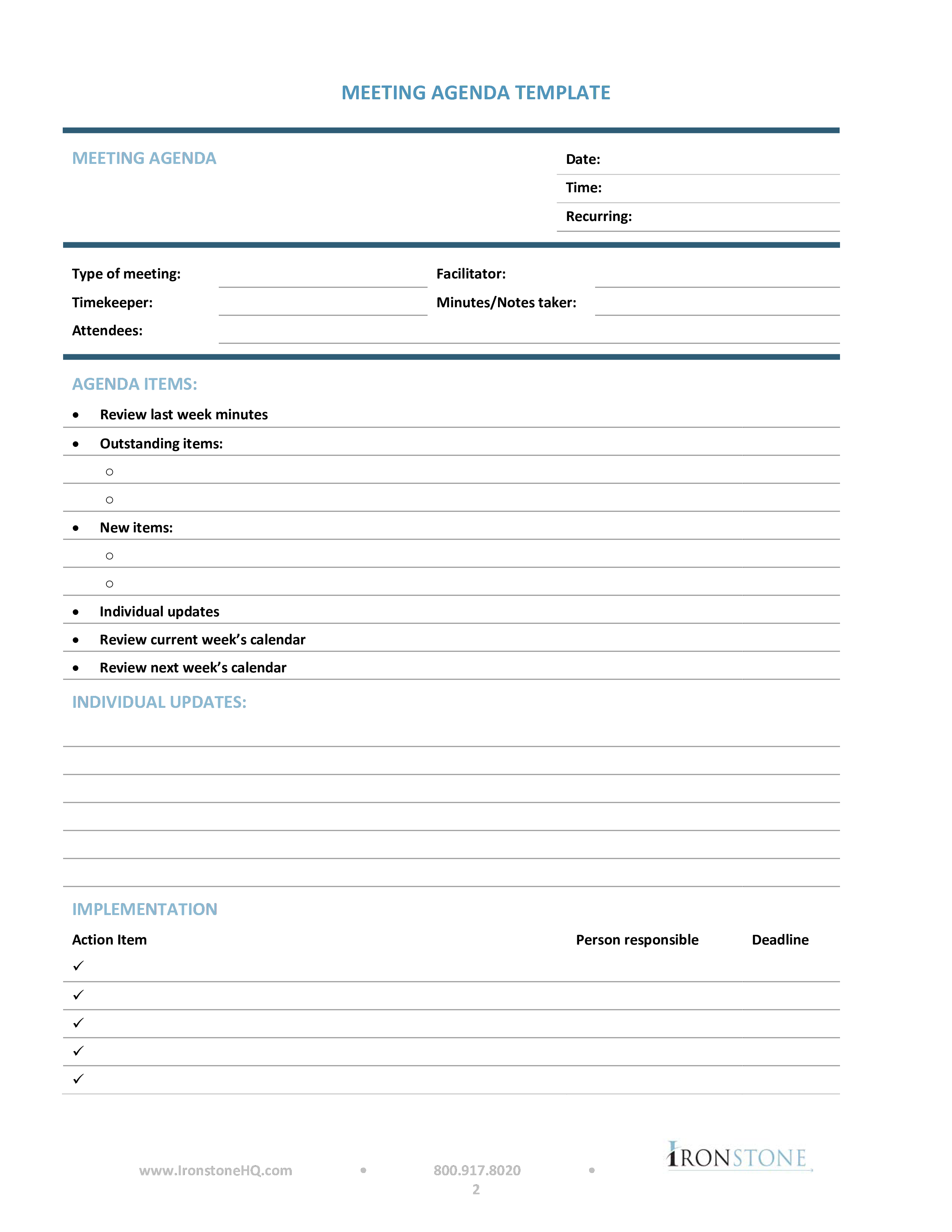 Weekly Team Meeting Templates At Allbusinesstemplates