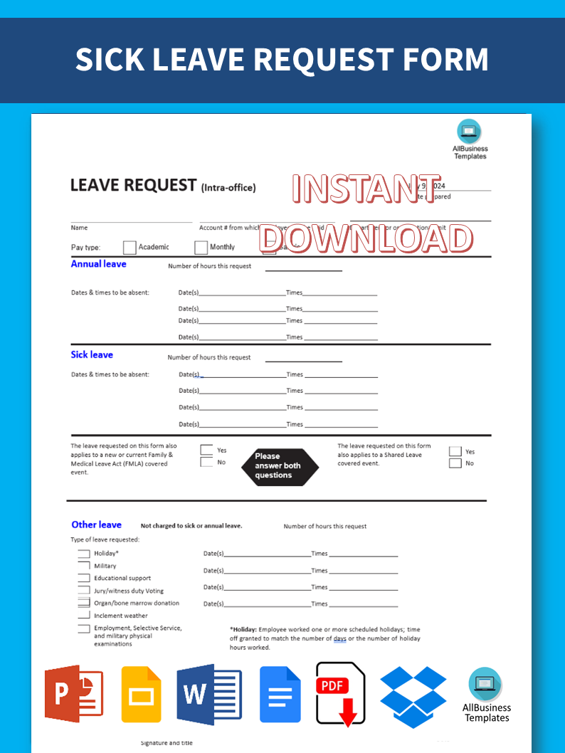 Sick Leave Request Form 模板