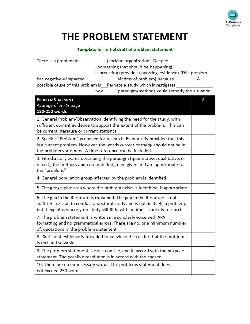 problem statement modèles