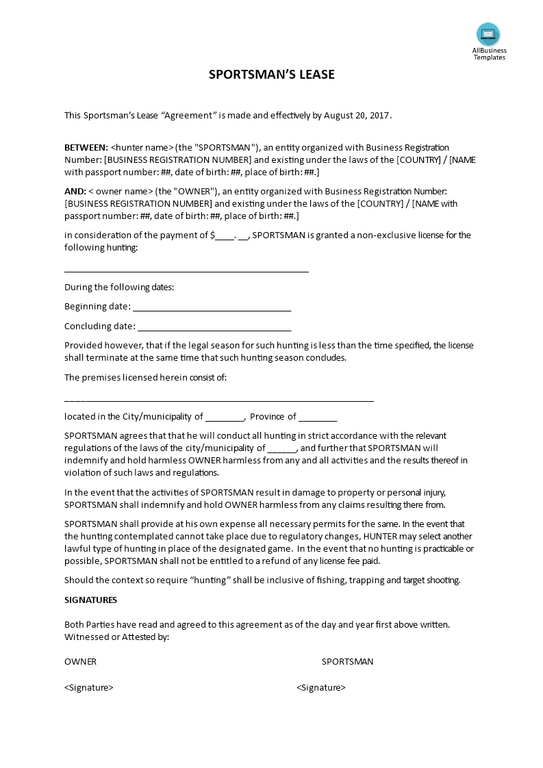 sportsman's lease template